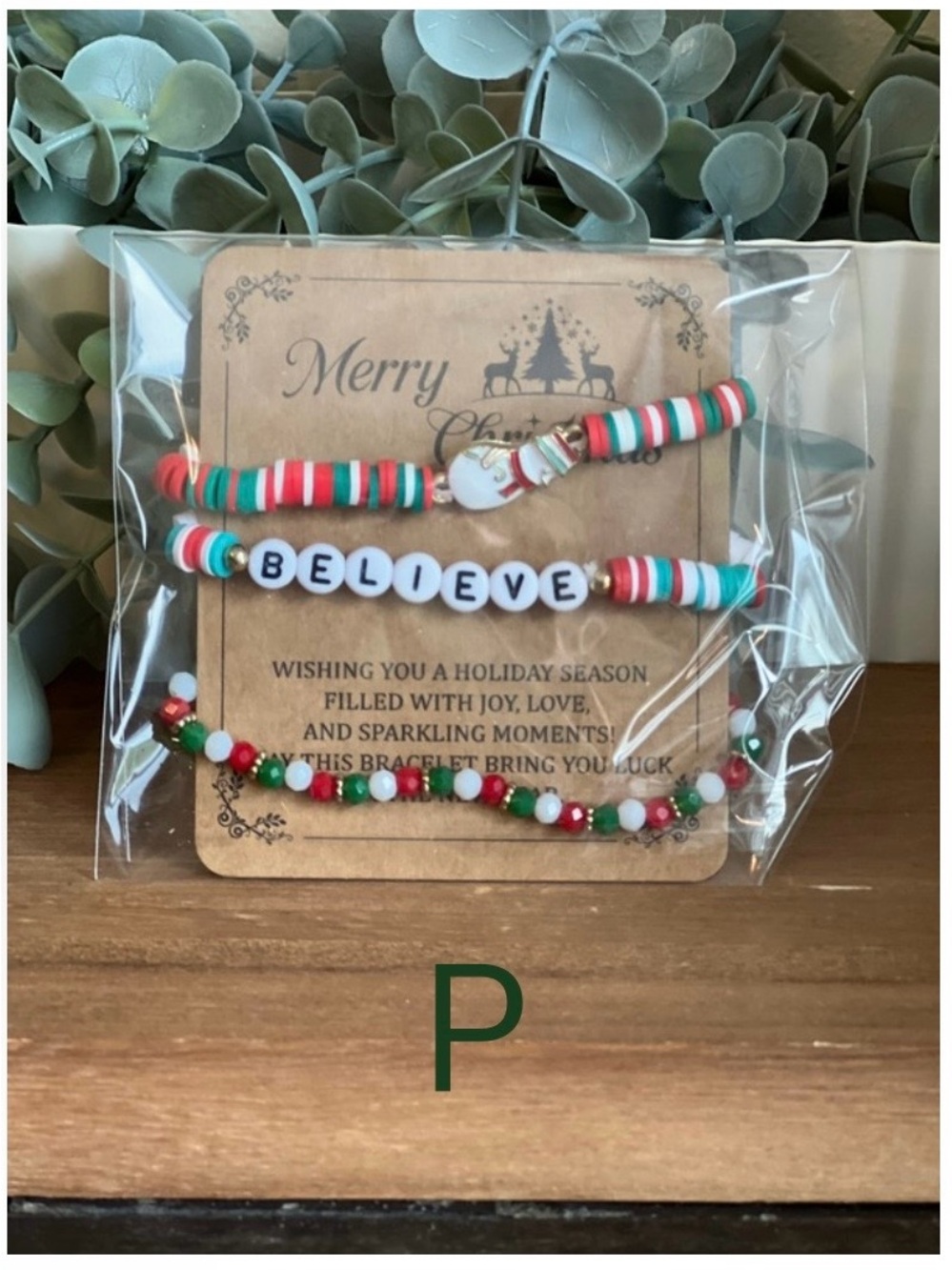 Merry Christmas Beaded Clay Bracelets, Various Designs, Choose One - Picture 13 of 16